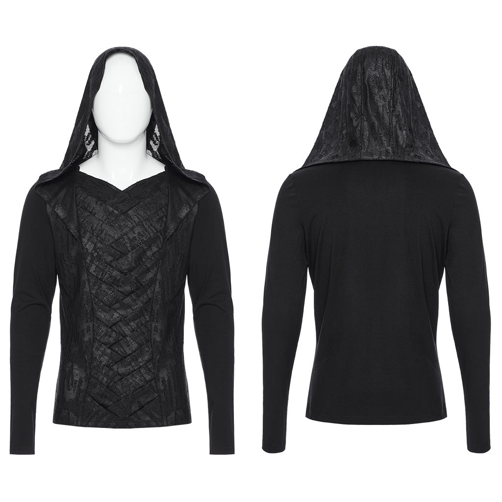 WT-937TCM Mens Gothic Crisscross Hooded Long Sleeve Punk T-Shirt?-??Punk Rave Clothing