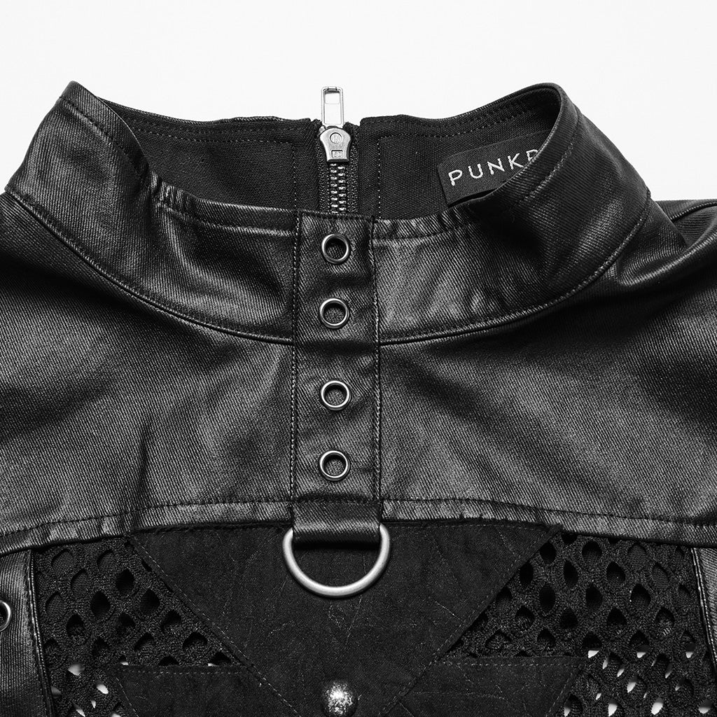 WT-938BXM Mesh Pattern Sleeveless Punk T-Shirt Studded Leather Straps?-??Punk Rave Clothing