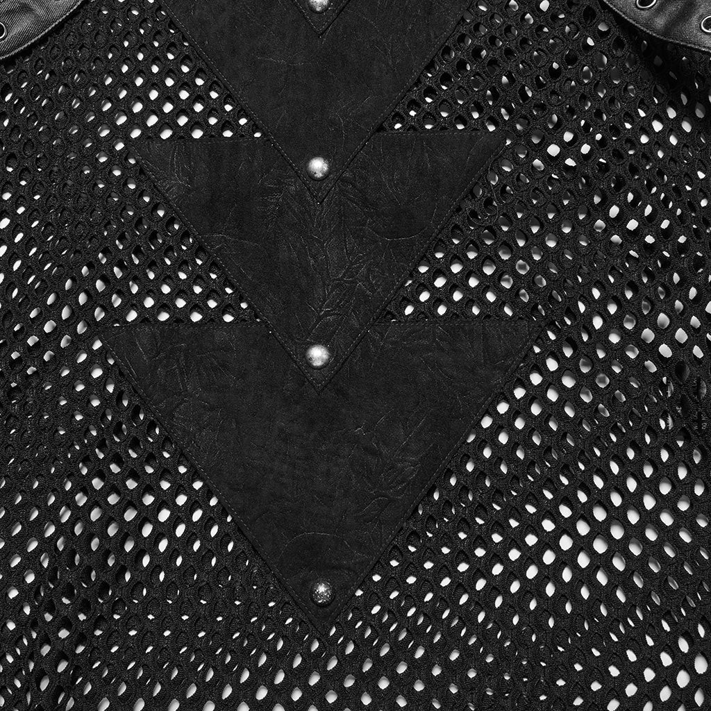 WT-938BXM Mesh Pattern Sleeveless Punk T-Shirt Studded Leather Straps?-??Punk Rave Clothing