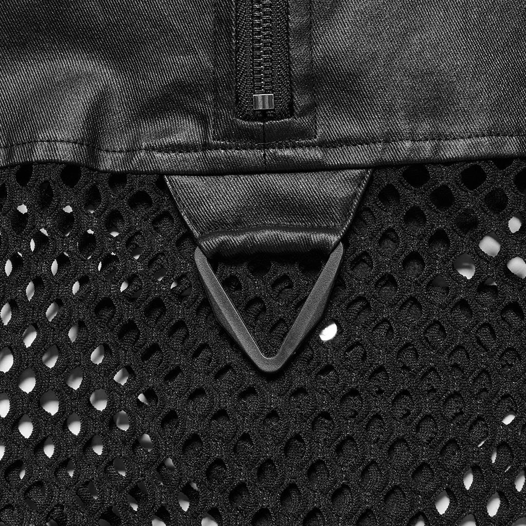 WT-938BXM Mesh Pattern Sleeveless Punk T-Shirt Studded Leather Straps?-??Punk Rave Clothing