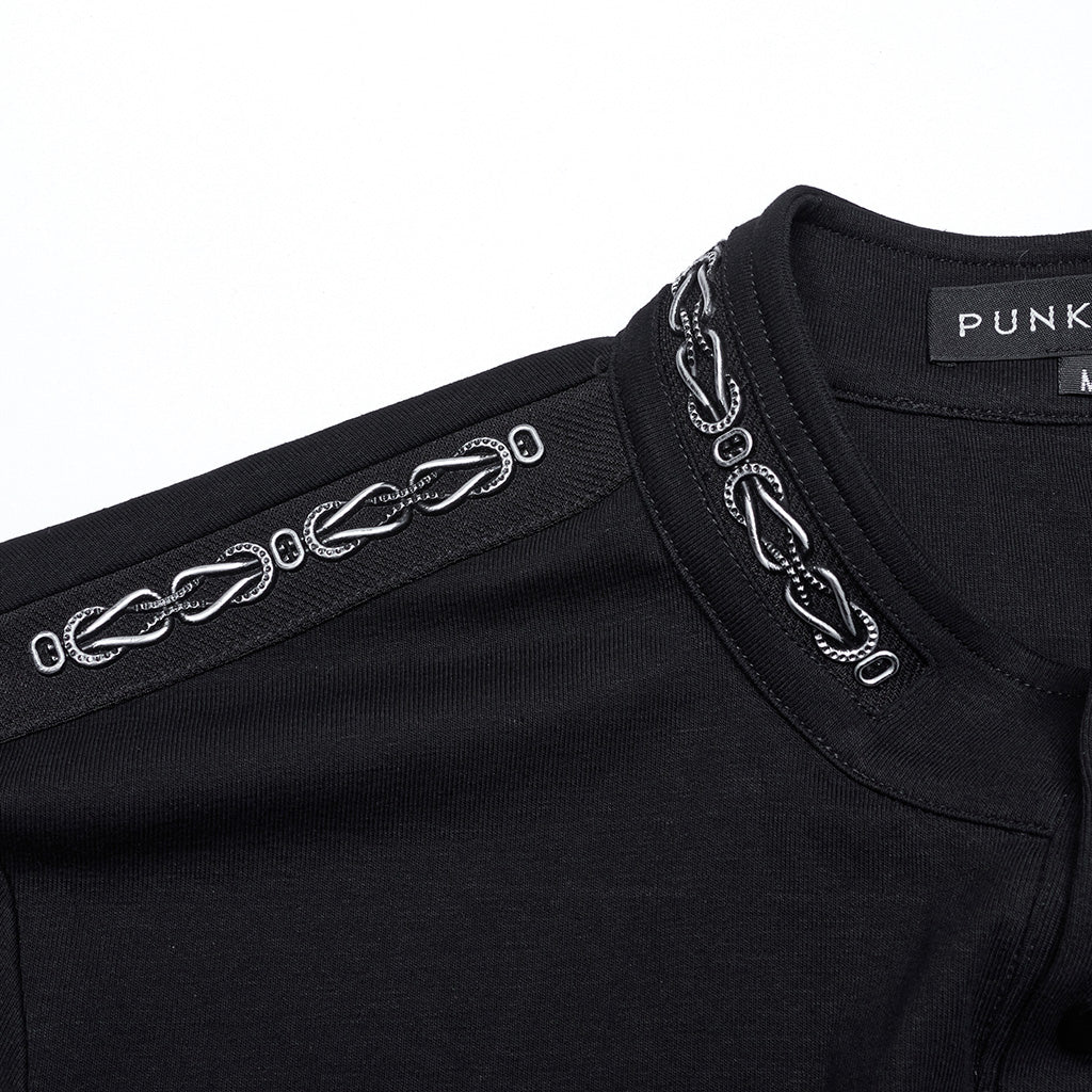 WT-939TCM Mens Black Buttoned Long Sleeve Punk T-Shirt?-??Punk Rave Clothing