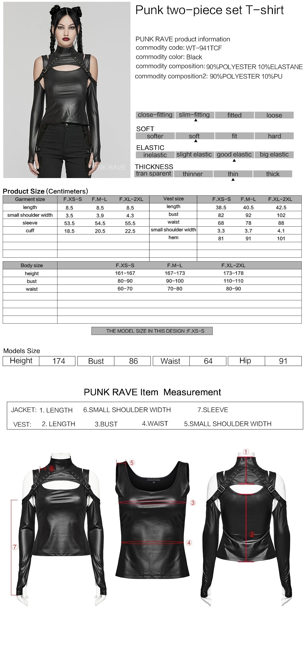 WT-941TCF Gothic Cutout Cold Shoulder Punk T-Shirts Two-Piece Set?-??Punk Rave Clothing