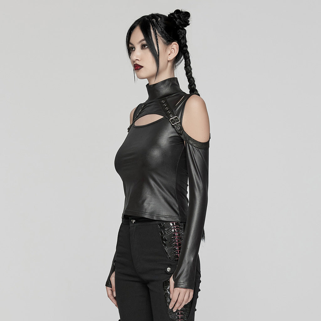 WT-941TCF Gothic Cutout Cold Shoulder Punk T-Shirts Two-Piece Set?-??Punk Rave Clothing
