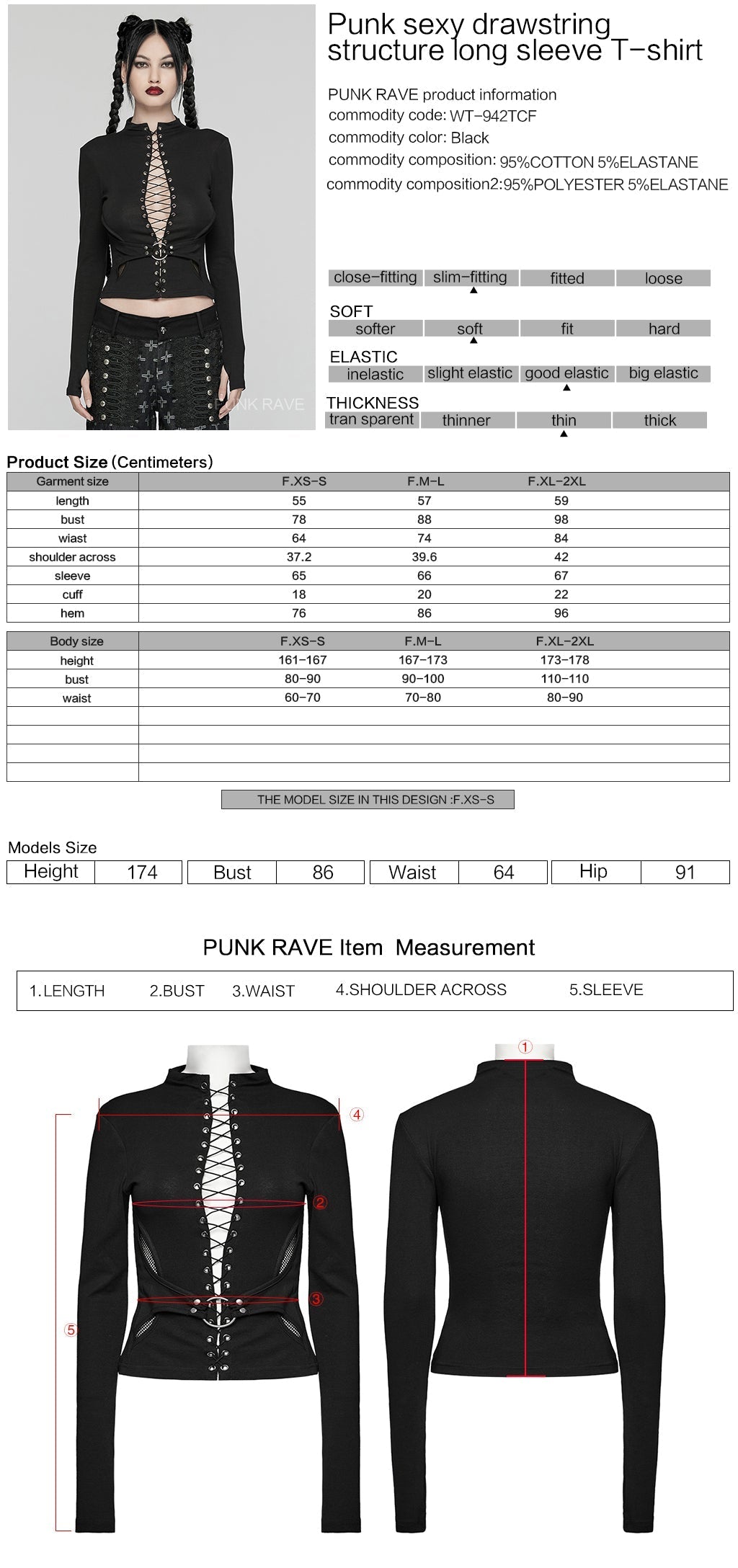 WT-942TCF Gothic Lace-Up black Long Sleeve Punk T-Shirt?-??Punk Rave Clothing