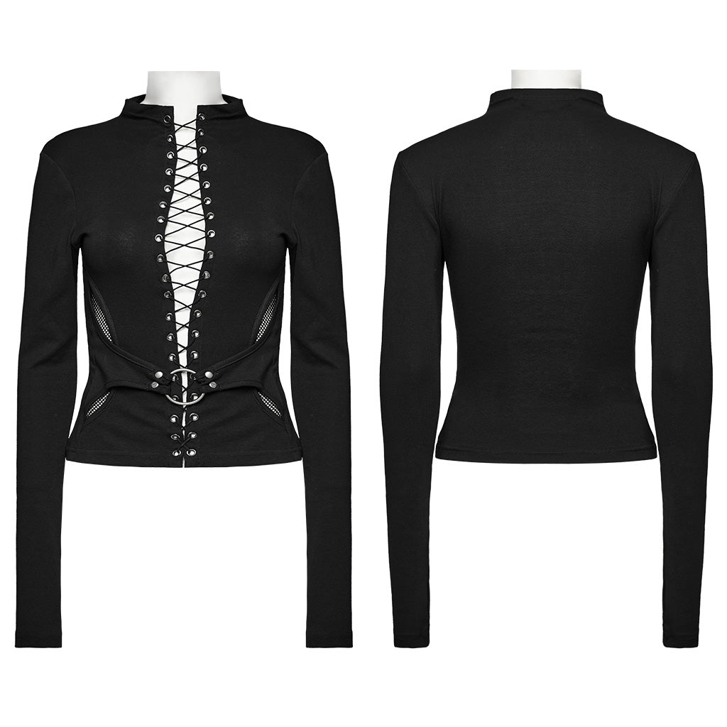 WT-942TCF Gothic Lace-Up black Long Sleeve Punk T-Shirt?-??Punk Rave Clothing