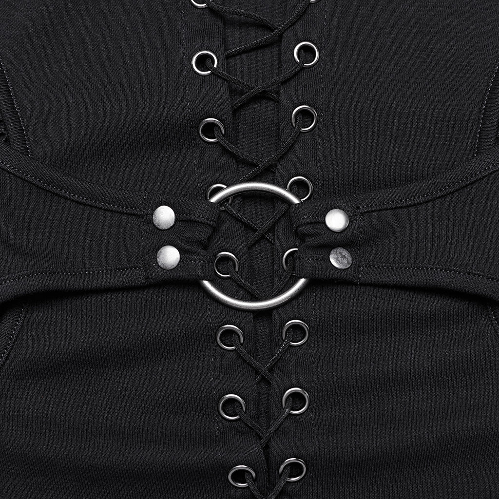 WT-942TCF Gothic Lace-Up black Long Sleeve Punk T-Shirt?-??Punk Rave Clothing