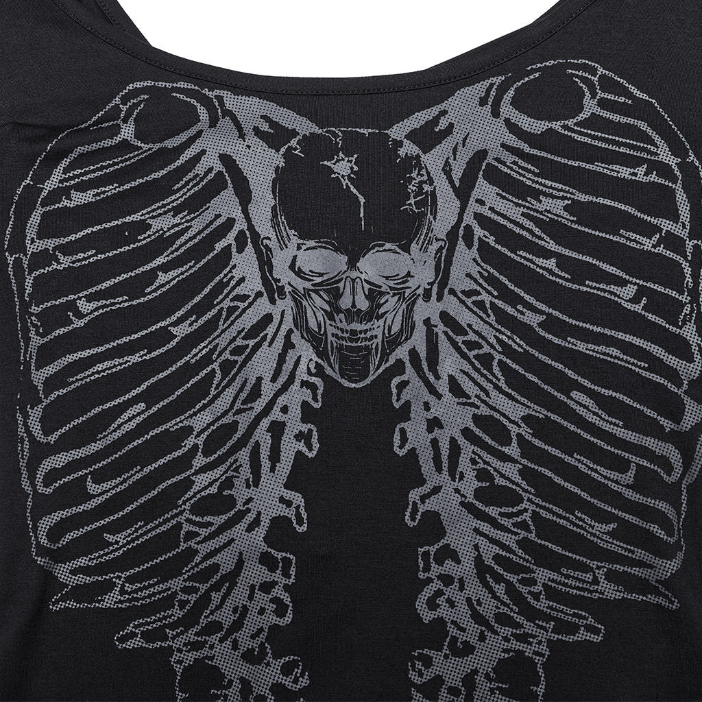 WT-945TCF Gothic Skeleton Backbone Chain Punk Long Sleeve T-Shirt?-??Punk Rave Clothing