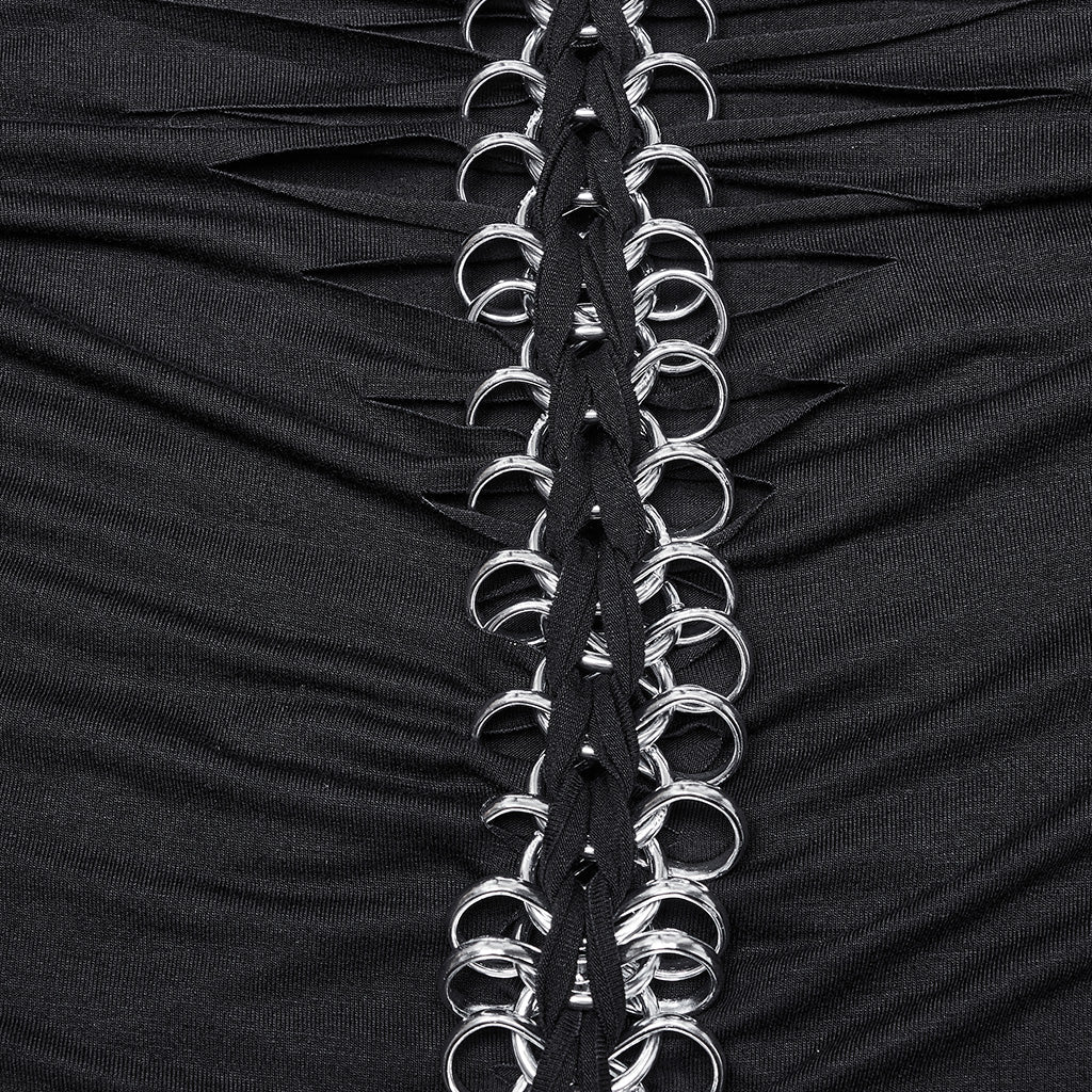WT-945TCF Gothic Skeleton Backbone Chain Punk Long Sleeve T-Shirt?-??Punk Rave Clothing