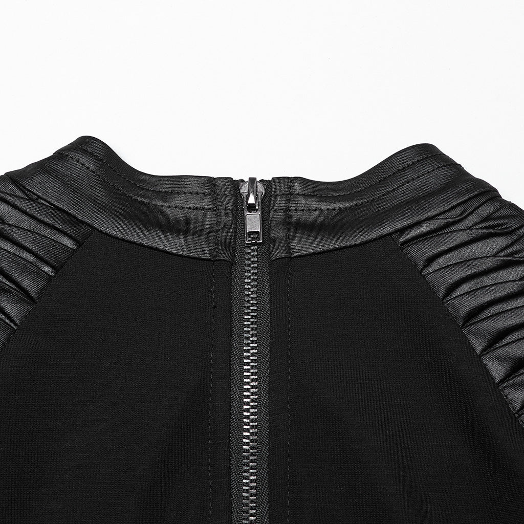 WT-946TCM Gothic Leather Accent Slashed Sleeve Punk T-Shirt?-??Punk Rave Clothing