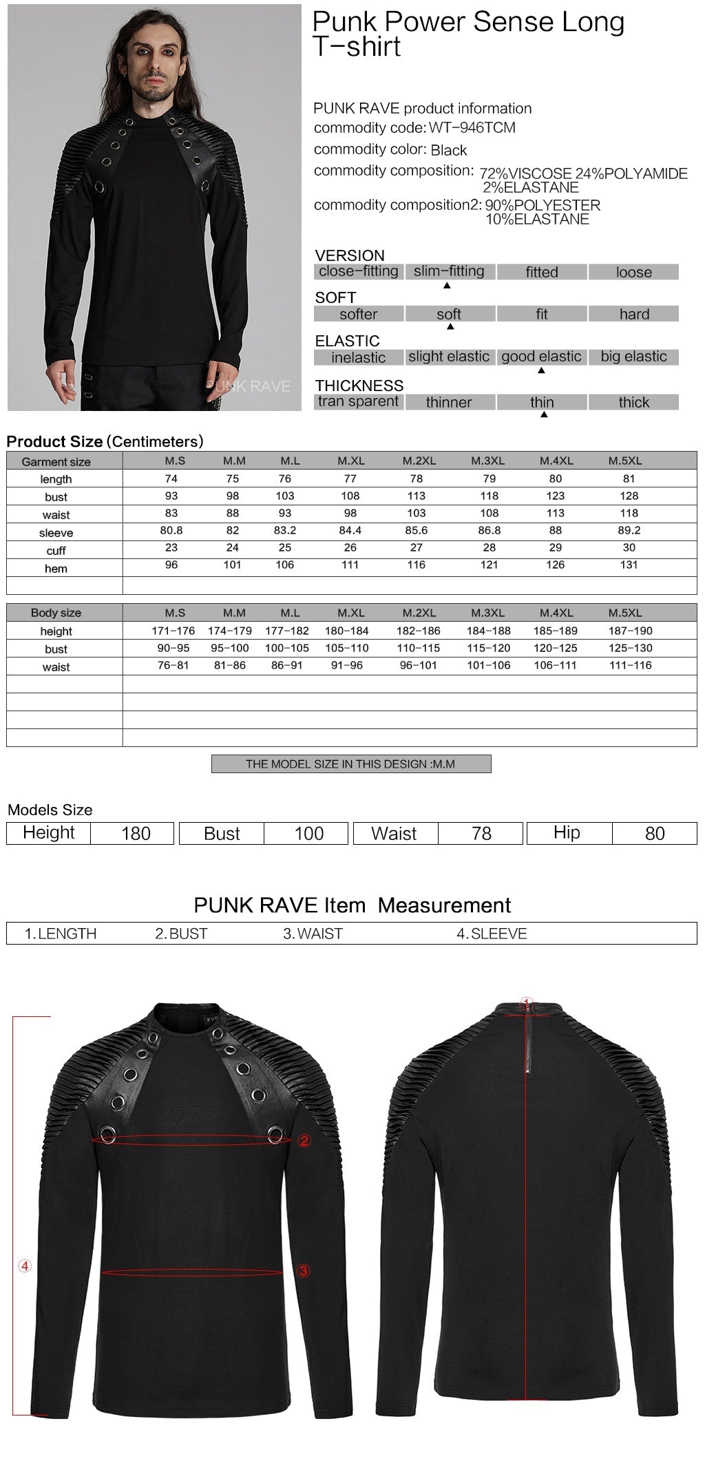 WT-946TCM Gothic Leather Accent Slashed Sleeve Punk T-Shirt?-??Punk Rave Clothing