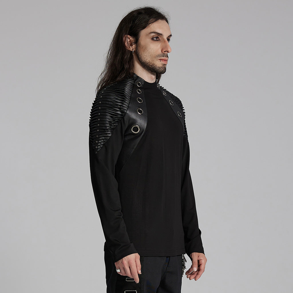 WT-946TCM Gothic Leather Accent Slashed Sleeve Punk T-Shirt?-??Punk Rave Clothing