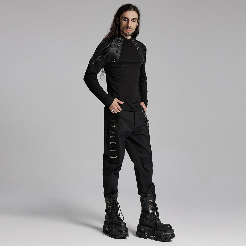 WT-946TCM Gothic Leather Accent Slashed Sleeve Punk T-Shirt?-??Punk Rave Clothing