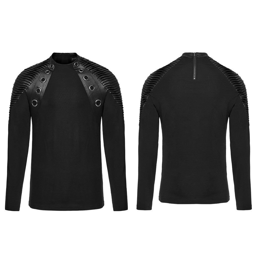 WT-946TCM Gothic Leather Accent Slashed Sleeve Punk T-Shirt?-??Punk Rave Clothing