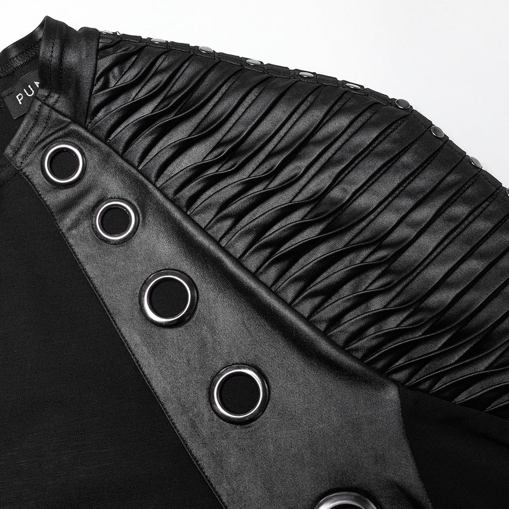 WT-946TCM Gothic Leather Accent Slashed Sleeve Punk T-Shirt?-??Punk Rave Clothing