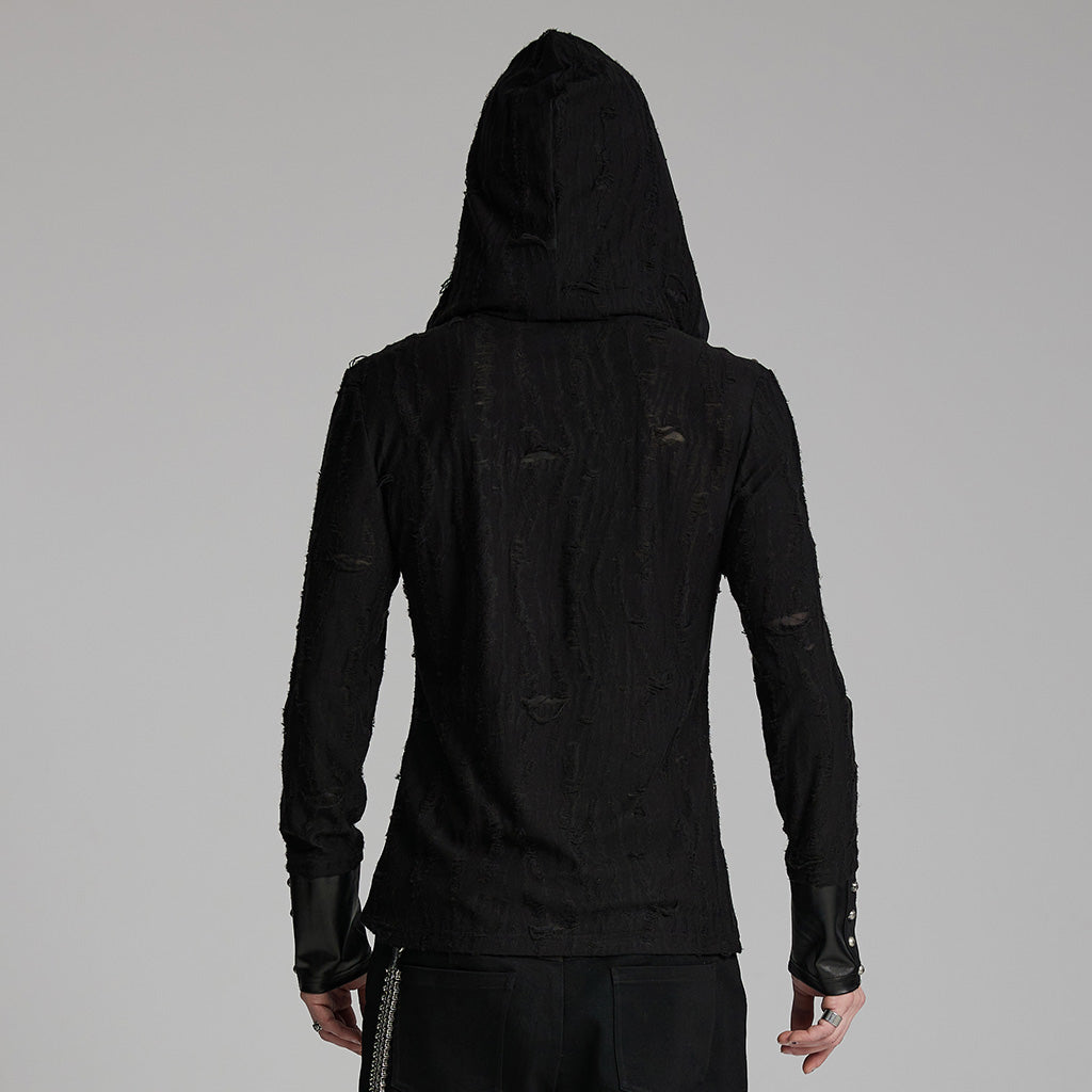WT-948DQM Gothic Lace-Up Hooded Punk T-Shirt Long Sleeve Black?-??Punk Rave Clothing