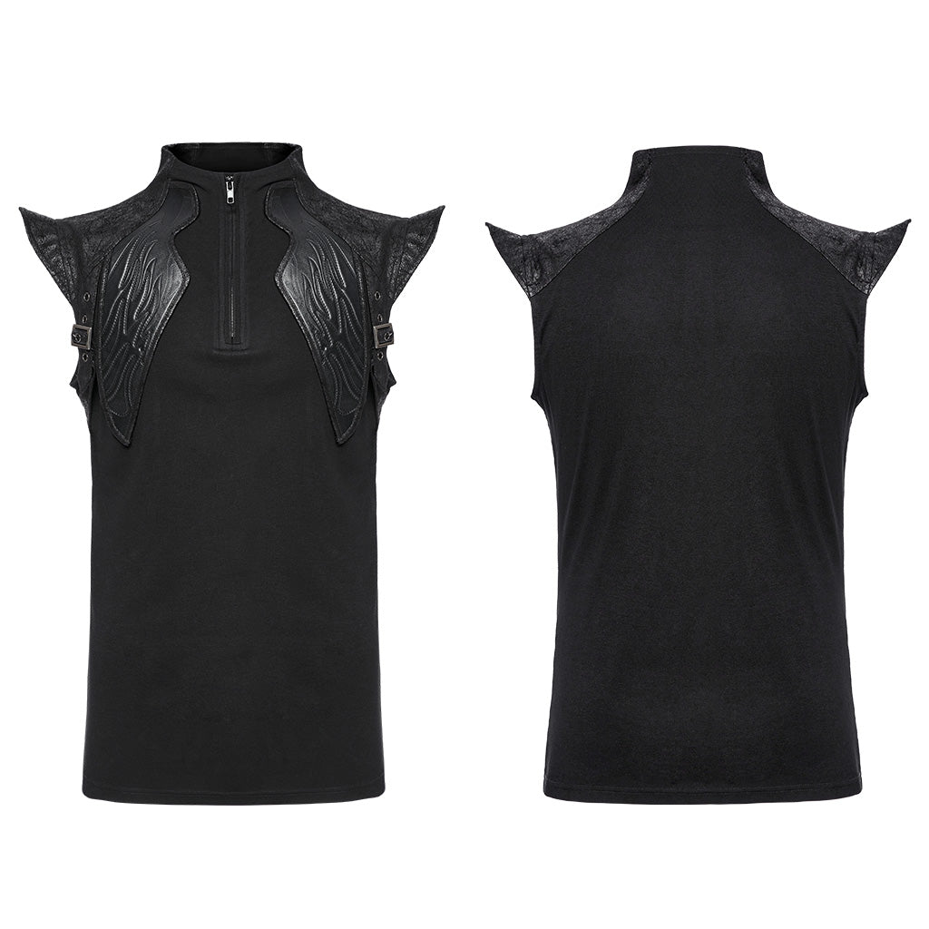 WT-953TDM Edgy Black Winged Shoulder Punk T-Shirt Sleeveless Cyberpunk?-??Punk Rave Clothing