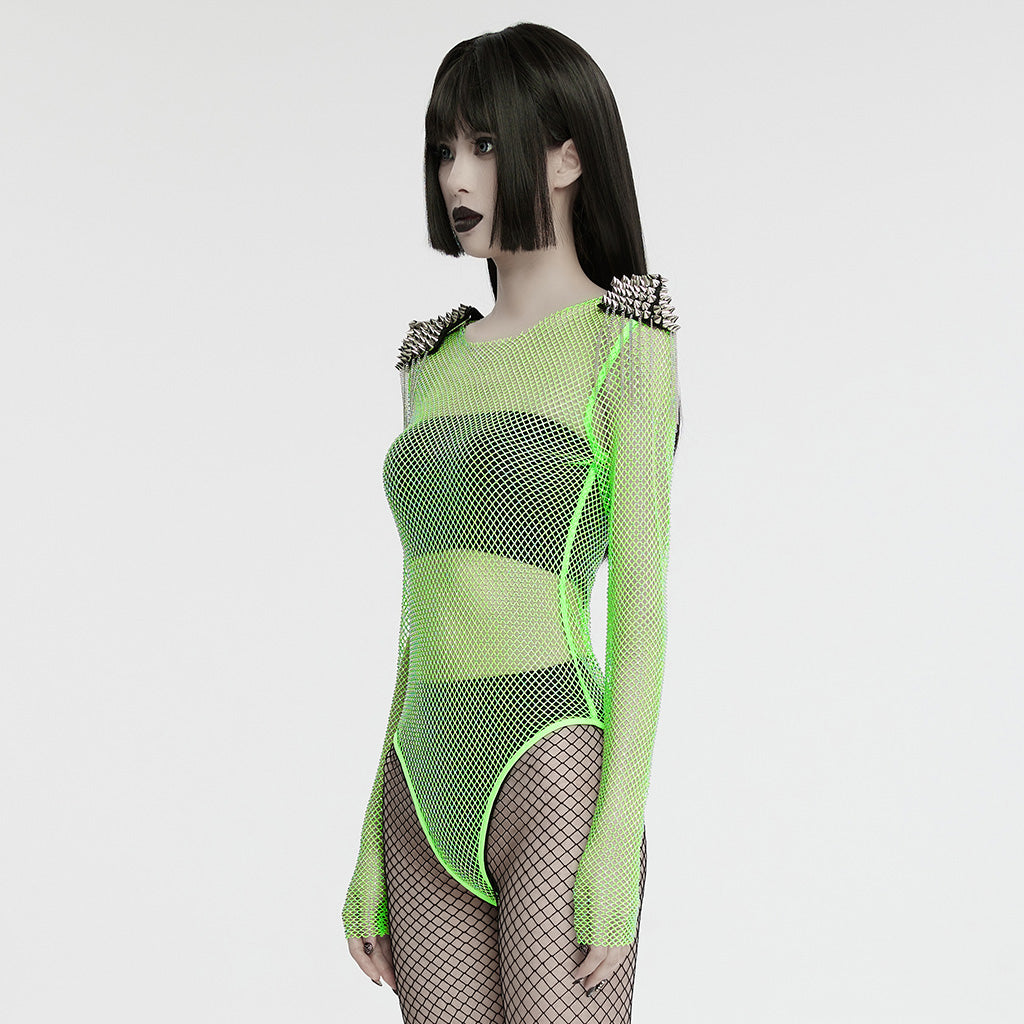 WT-957TCF Neon Spiked Mesh Bodysuit Punk Accessories Edgy Design?-??Punk Rave Clothing