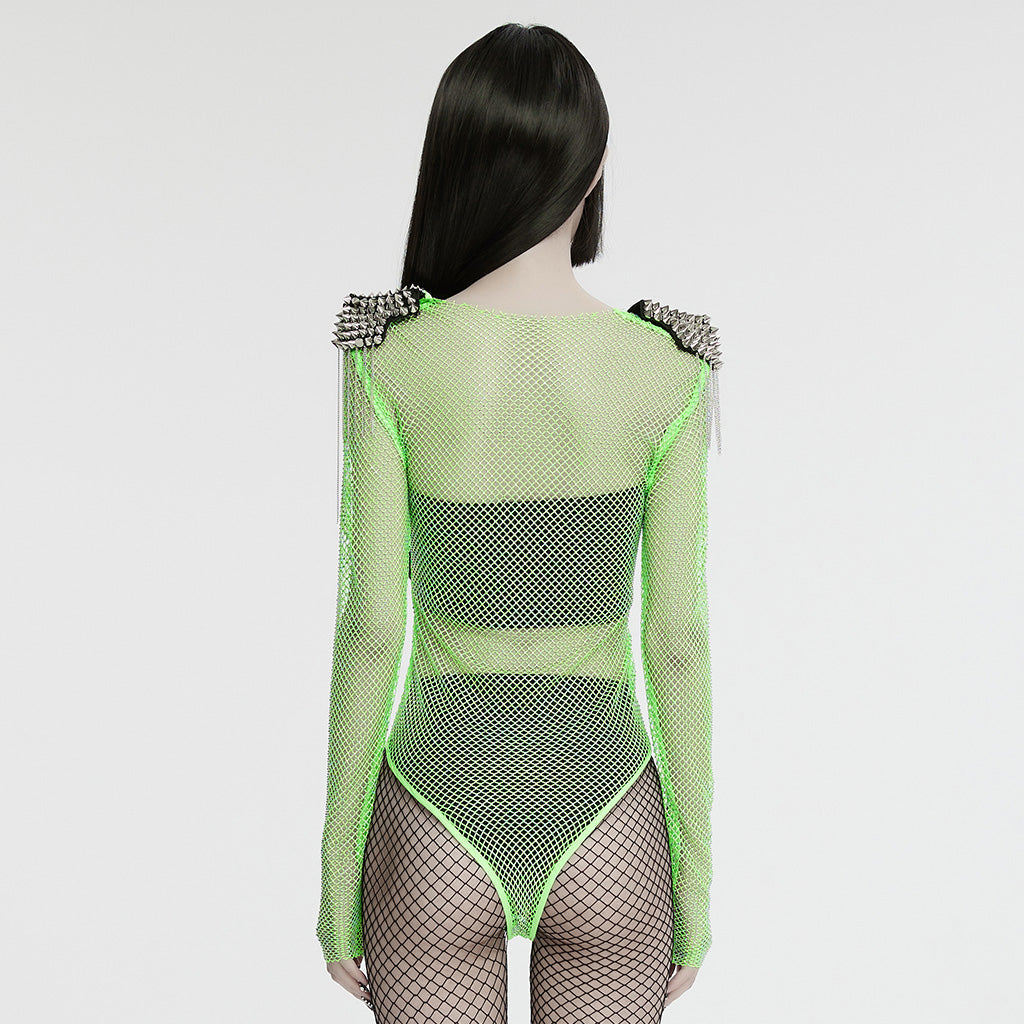 WT-957TCF Neon Spiked Mesh Bodysuit Punk Accessories Edgy Design?-??Punk Rave Clothing