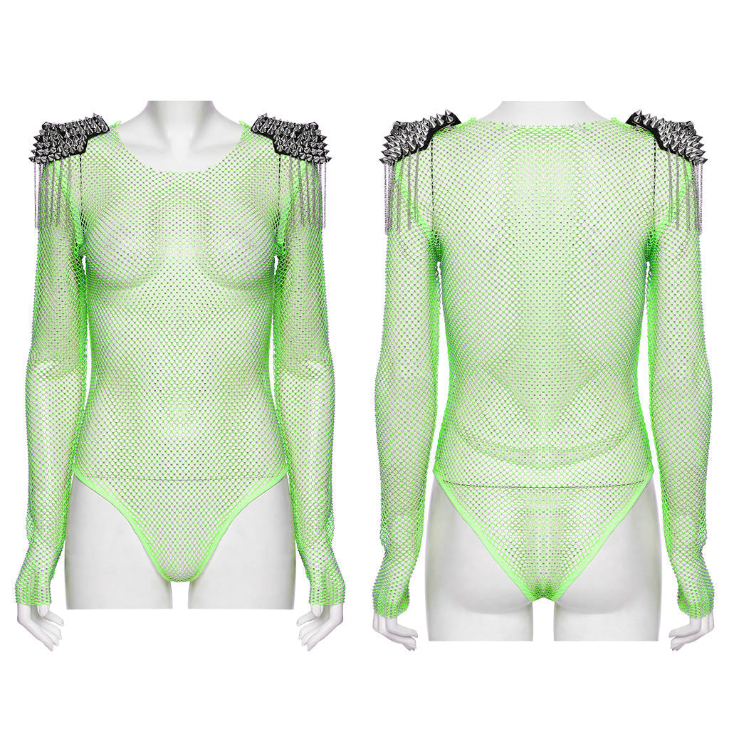 WT-957TCF Neon Spiked Mesh Bodysuit Punk Accessories Edgy Design?-??Punk Rave Clothing
