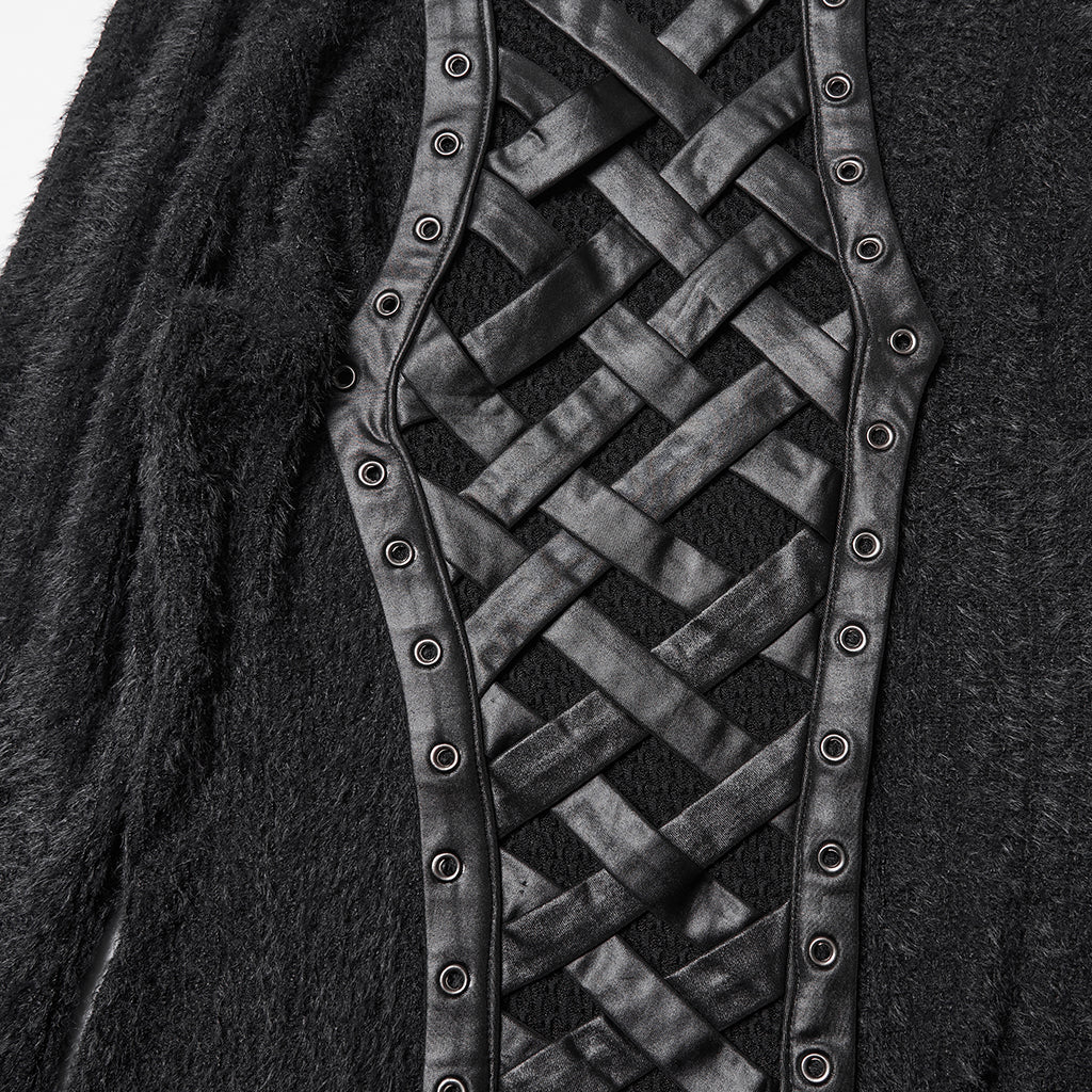 WT-958TCF Gothic Lace-Up Hooded Punk T-Shirt Long Sleeve Top
