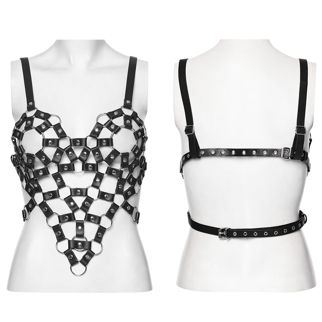 WT-961DDF black PU Crop Top Gothic Strap Design Punk Shirt