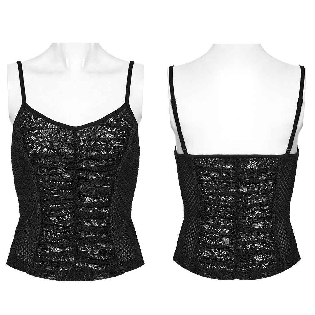 WT-972DDF Gothic Black Lace Mesh Punk Corset Top Vintage Style