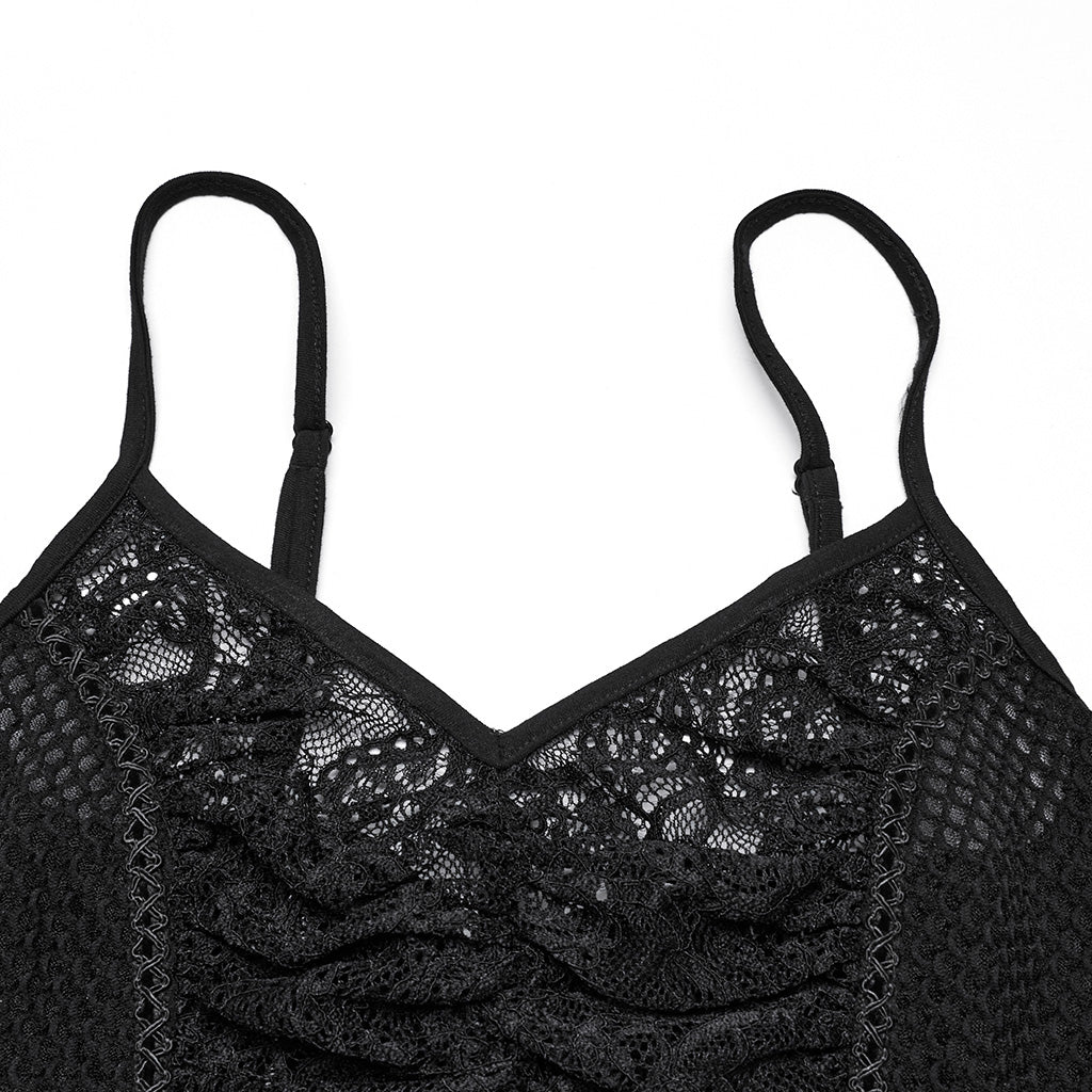 WT-972DDF Gothic Black Lace Mesh Punk Corset Top Vintage Style