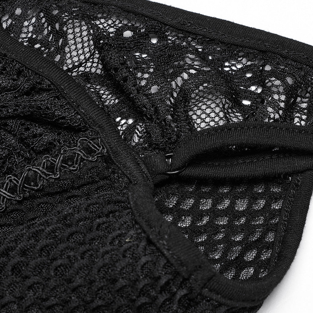 WT-972DDF Gothic Black Lace Mesh Punk Corset Top Vintage Style