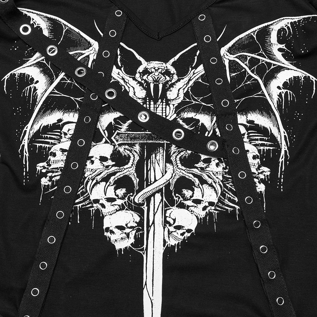 WT-976TCF Gothic Mesh Sleeve Punk T-Shirts with Skull Design