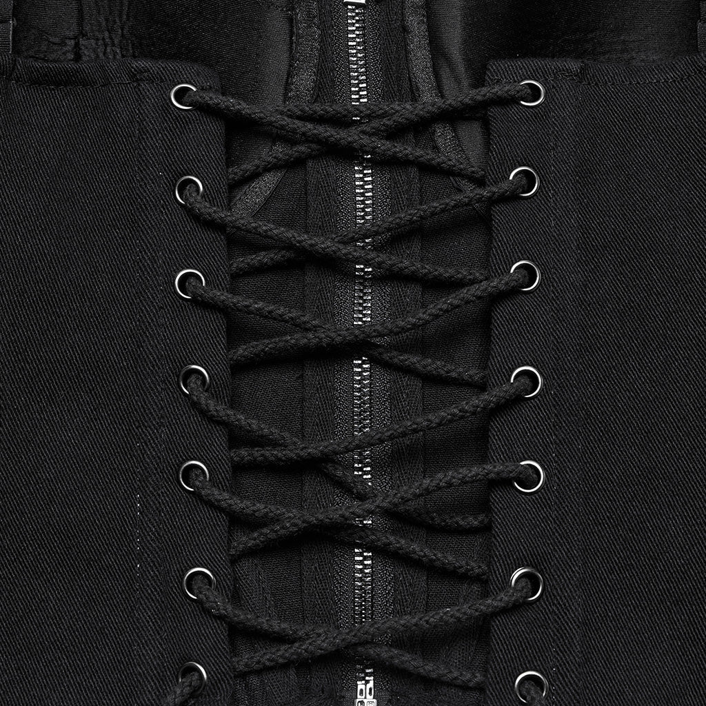 WT-982BXF Gothic Steampunk Punk Vest Strap Corset Black Zipper Bustier Top