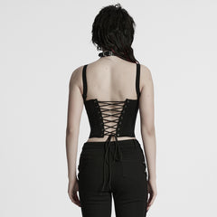 WT-982BXF Gothic Steampunk Punk Vest Strap Corset Black Zipper Bustier Top