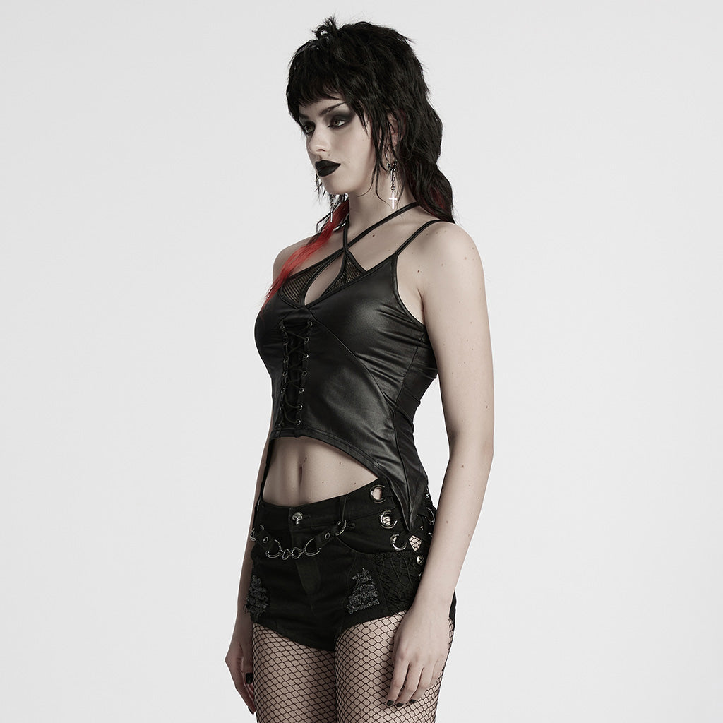 WT-984BXF Edgy Gothic Lace-Up Tank Top Punk Shirts Womens Fashion
