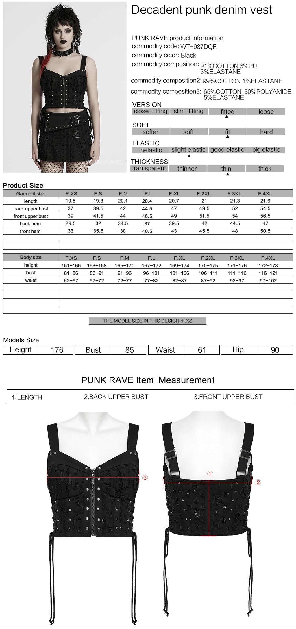 WT-987DQF Edgy Studded Punk Vest with Buckles and Straps Design