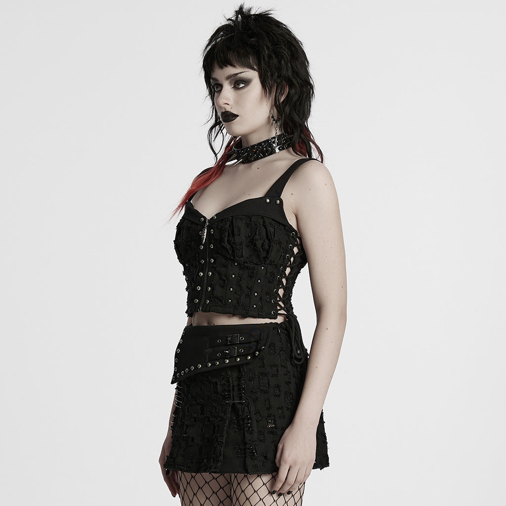 WT-987DQF Edgy Studded Punk Vest with Buckles and Straps Design