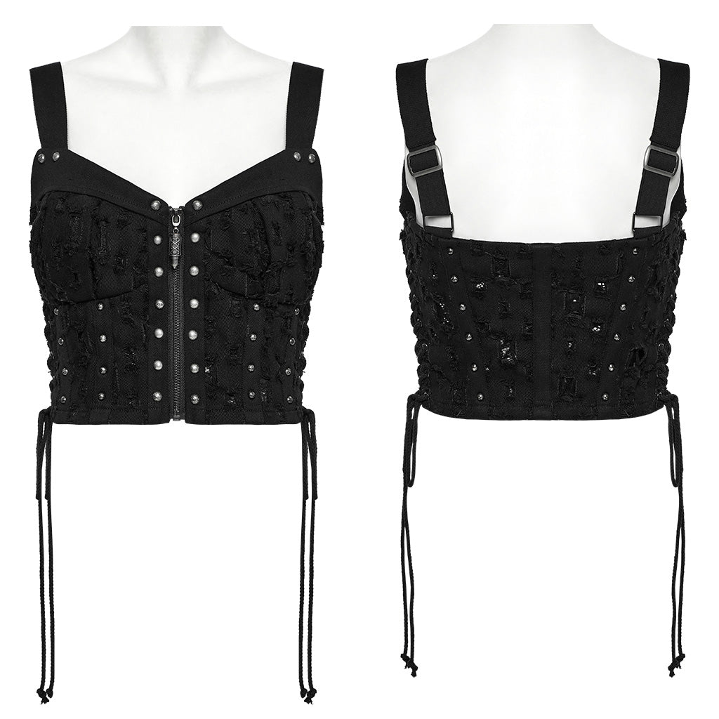 WT-987DQF Edgy Studded Punk Vest with Buckles and Straps Design