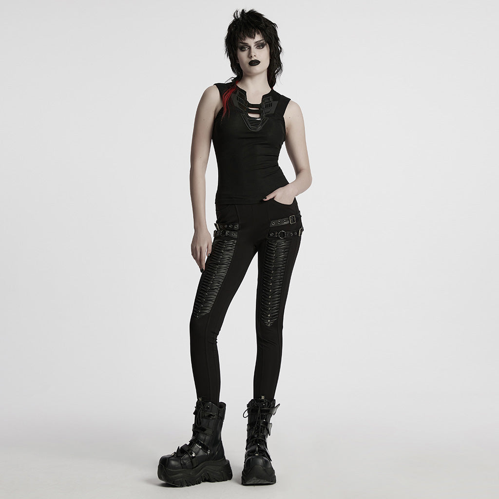 WT-994TDF Edgy Black Cutout Punk Vests Gothic Sleeveless Design