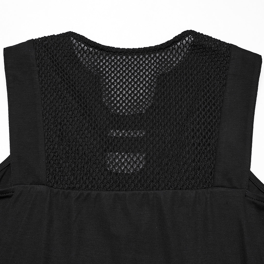 WT-994TDF Edgy Black Cutout Punk Vests Gothic Sleeveless Design
