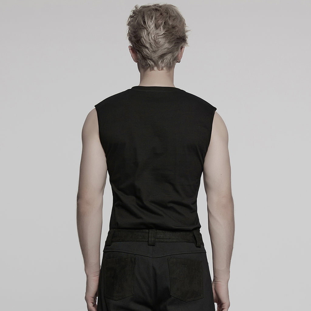 WT-995BXM Mens Studded Shoulder Punk Vests Black Sleeveless Top