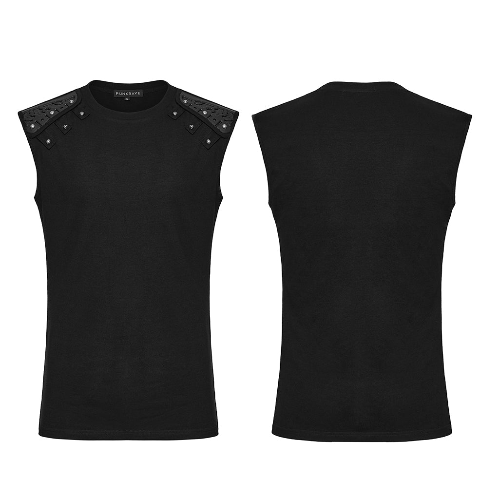 WT-995BXM Mens Studded Shoulder Punk Vests Black Sleeveless Top