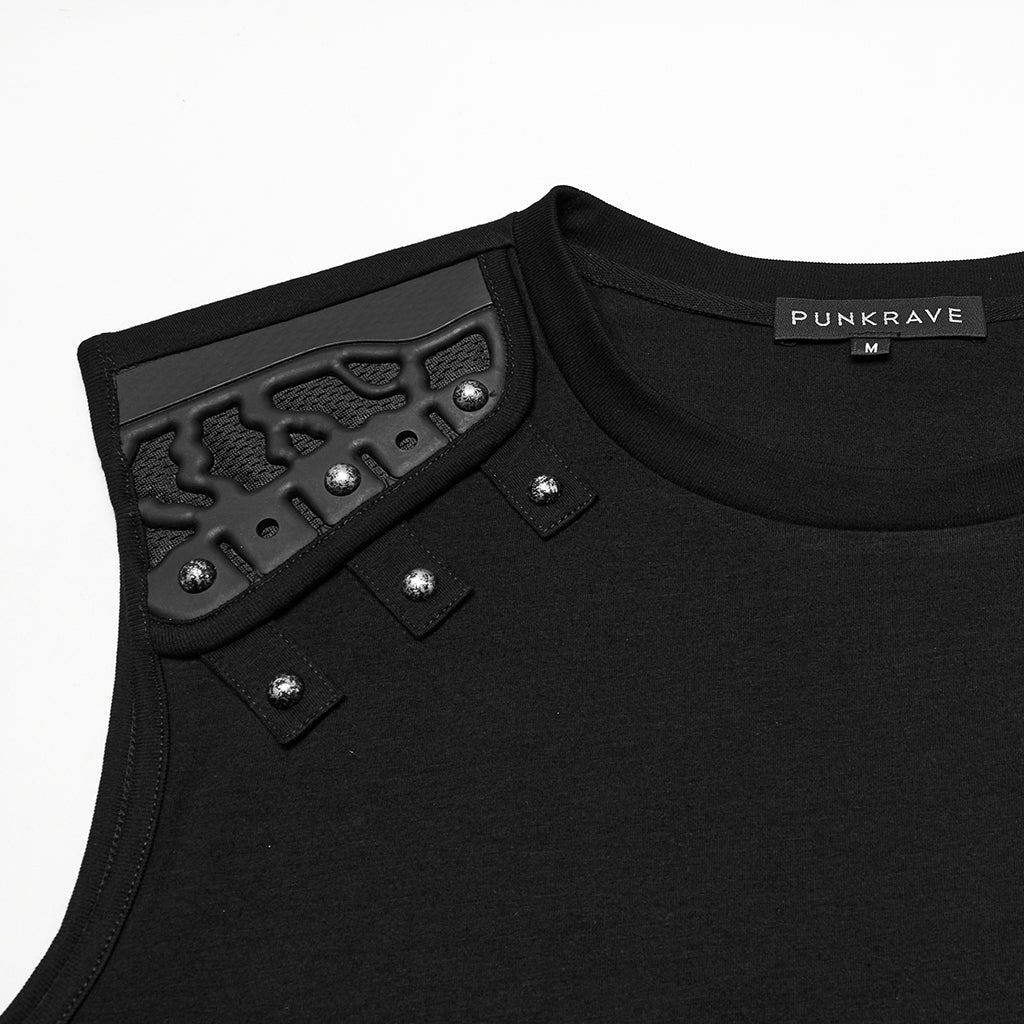 WT-995BXM Mens Studded Shoulder Punk Vests Black Sleeveless Top