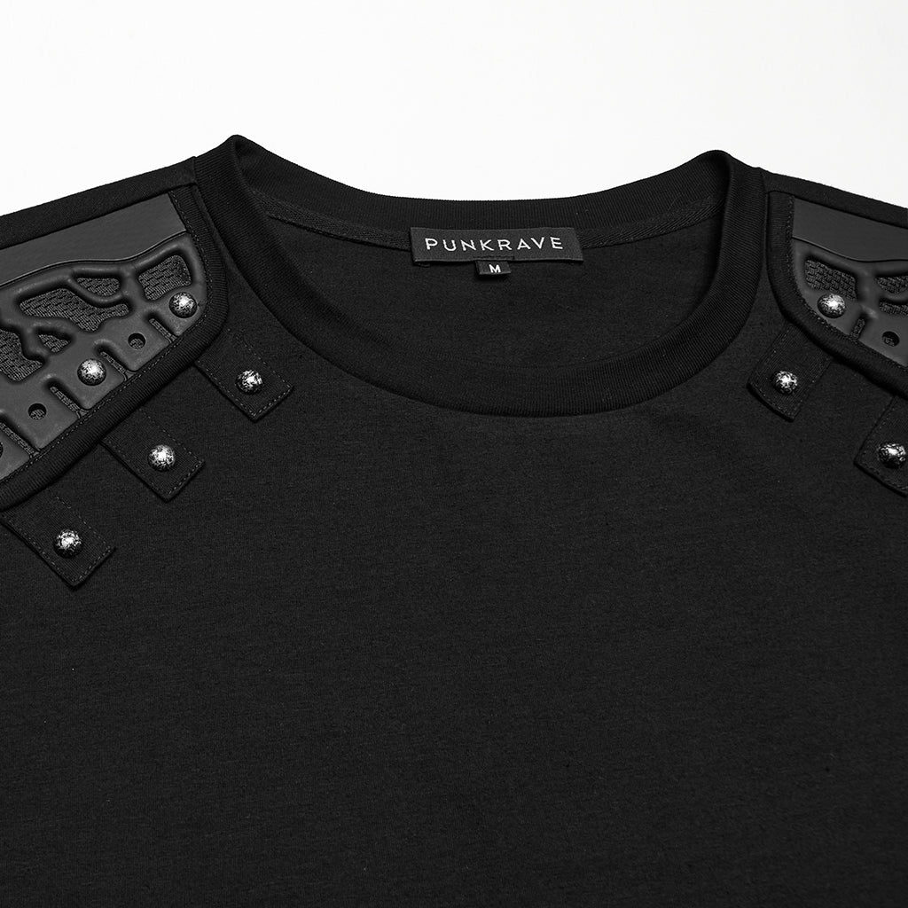 WT-995BXM Mens Studded Shoulder Punk Vests Black Sleeveless Top
