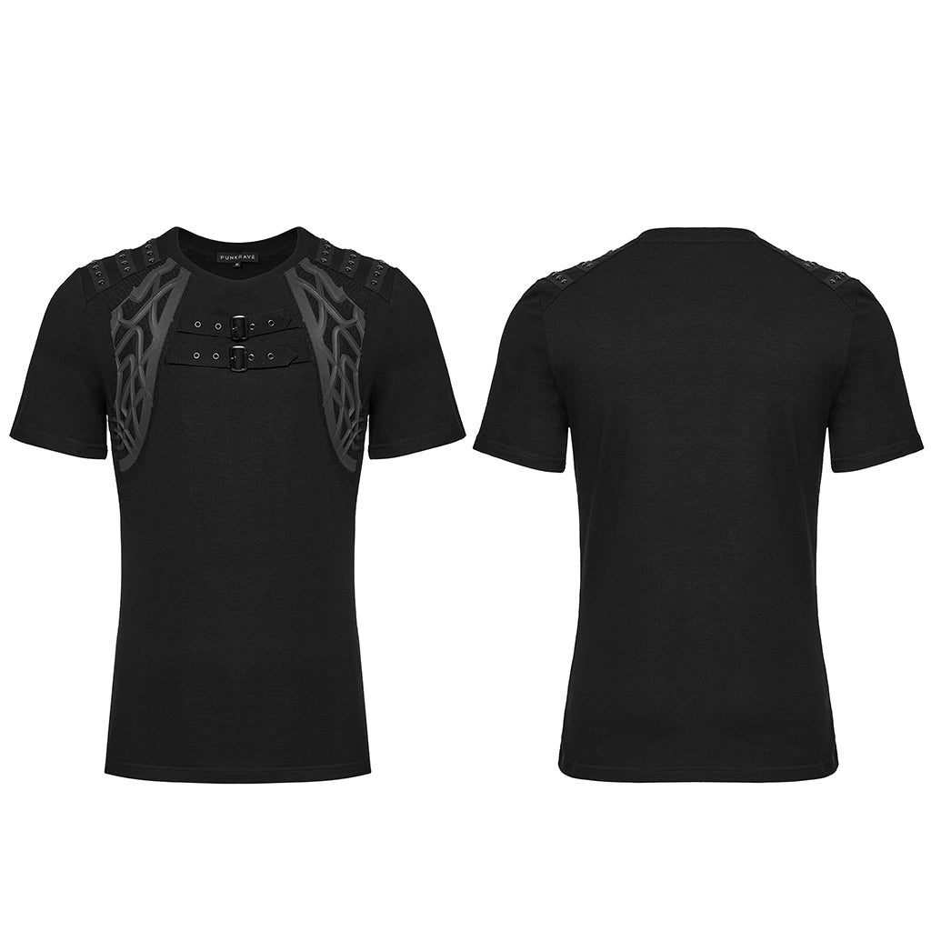 WT-996TDM Edgy Buckle Accent Punk T-Shirts with Shoulder Details