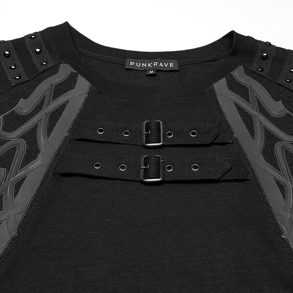 WT-996TDM Edgy Buckle Accent Punk T-Shirts with Shoulder Details