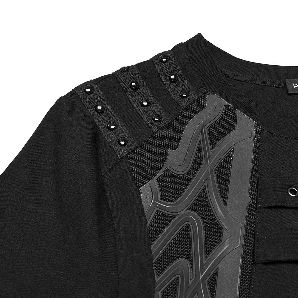 WT-996TDM Edgy Buckle Accent Punk T-Shirts with Shoulder Details