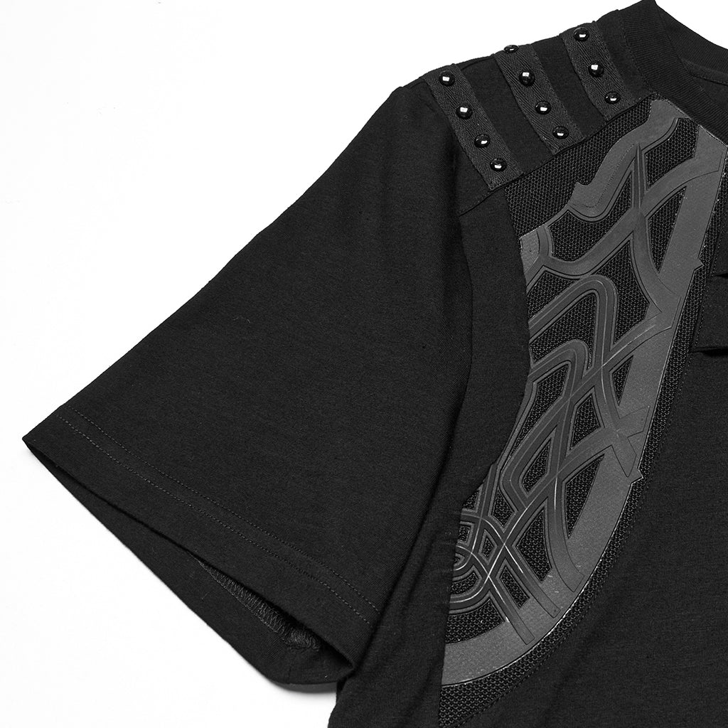 WT-996TDM Edgy Buckle Accent Punk T-Shirts with Shoulder Details