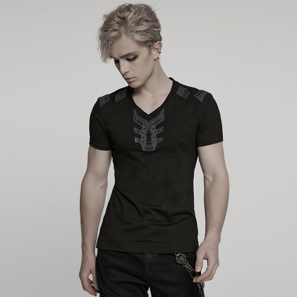 WT-997TDM Edgy Black Gothic Strap Design Punk T-Shirts Men?????????????????¨¬??????o???????????????¨¬????????????????????¨¬??????s Fashion