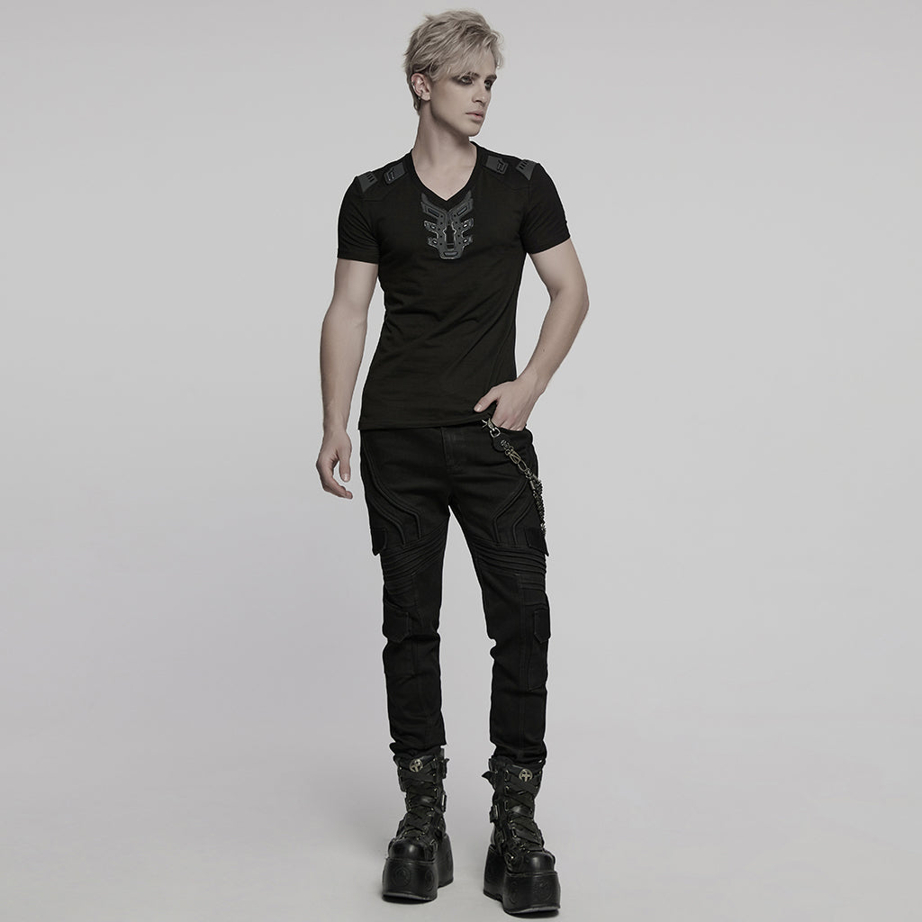 WT-997TDM Edgy Black Gothic Strap Design Punk T-Shirts Men?????????????????¨¬??????o???????????????¨¬????????????????????¨¬??????s Fashion