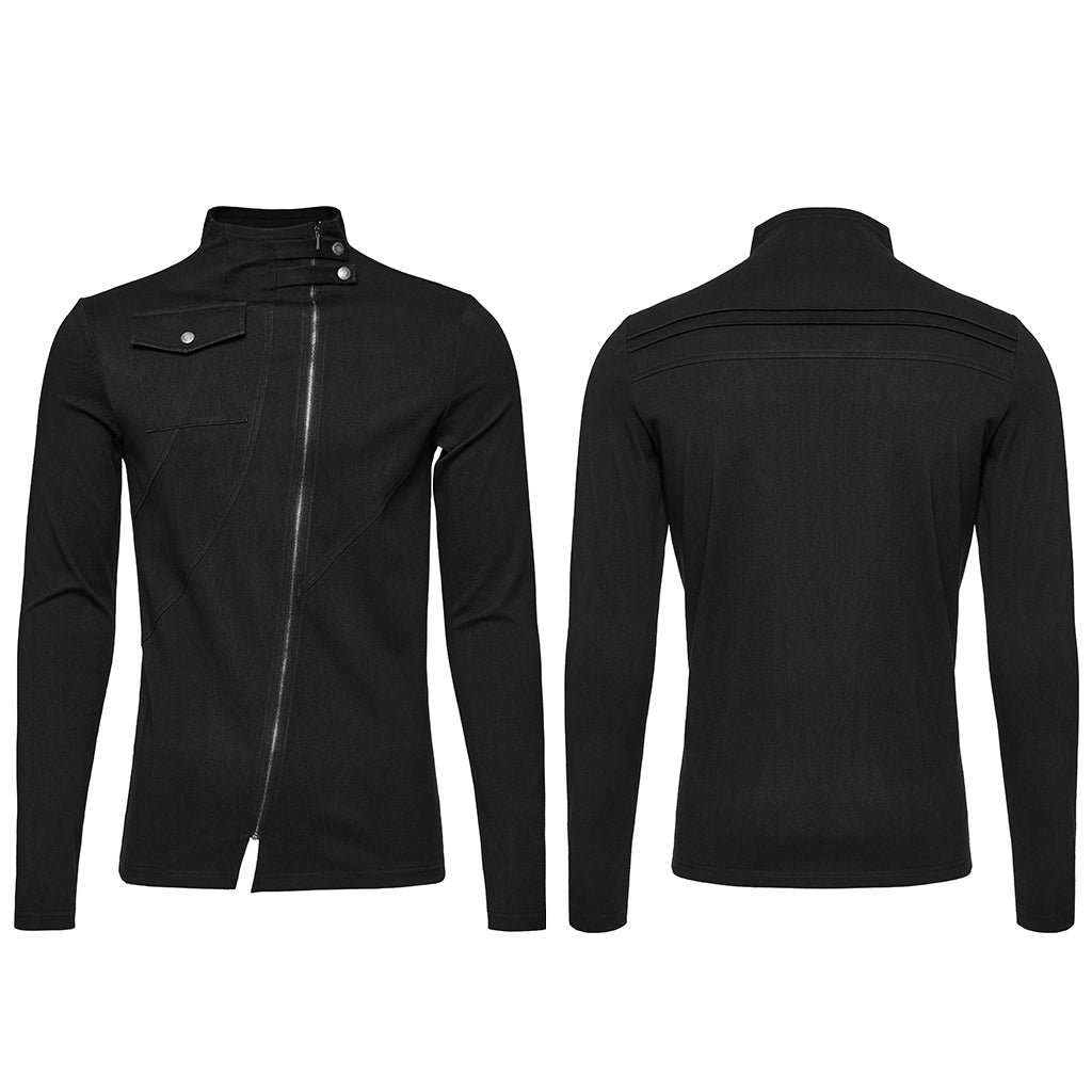 WT-998TCM Edgy Asymmetric Zip Punk T-Shirts with Military Collar