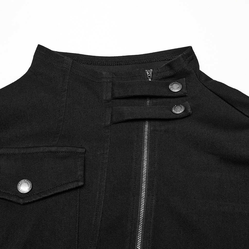 WT-998TCM Edgy Asymmetric Zip Punk T-Shirts with Military Collar