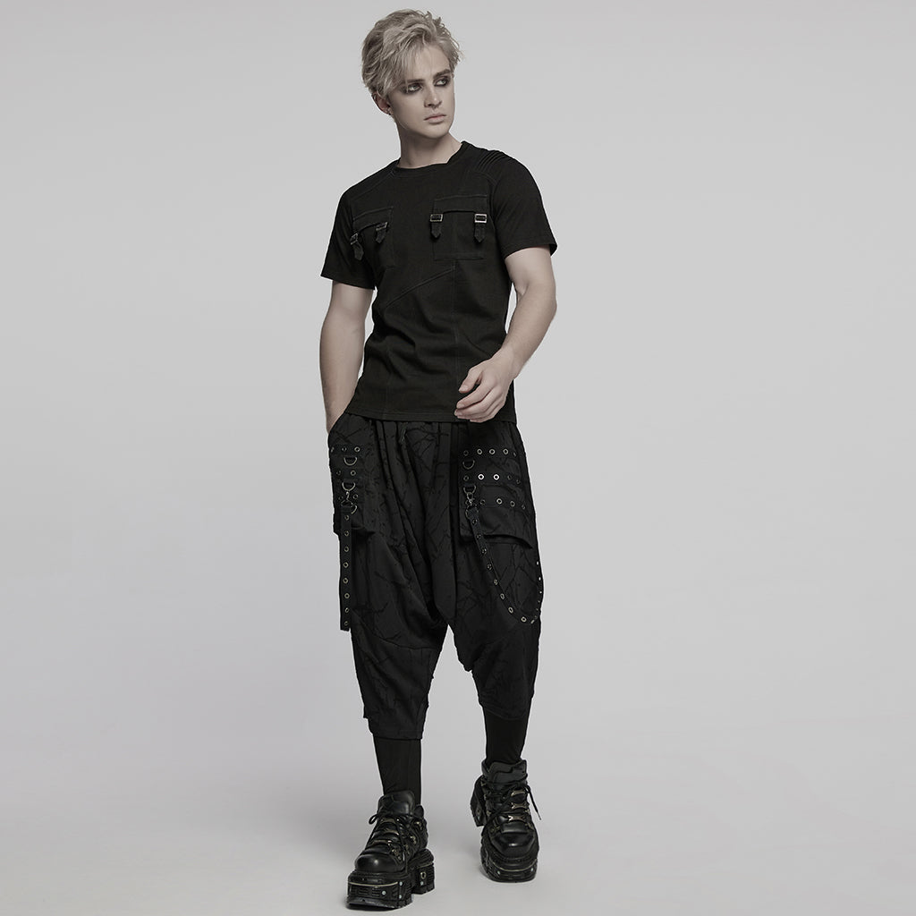 WT-999TDM Mens Double Pocket Buckle Strap Punk T-Shirts